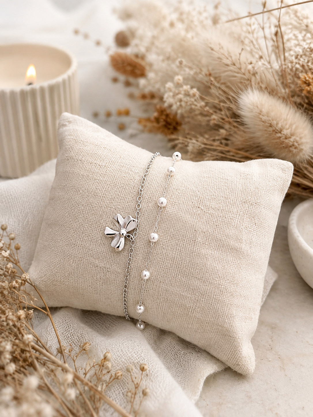 Bow Silver Pearl Armband Edelstahl