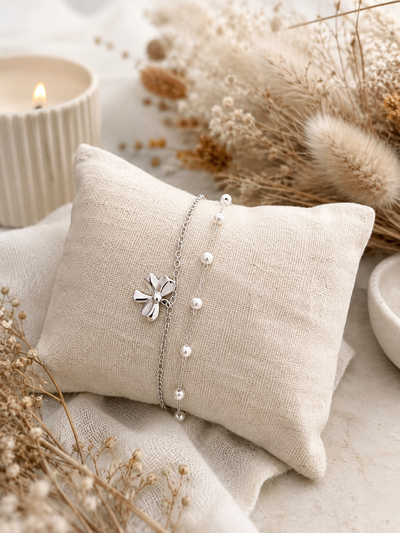 Bow Silver Pearl Armband Edelstahl