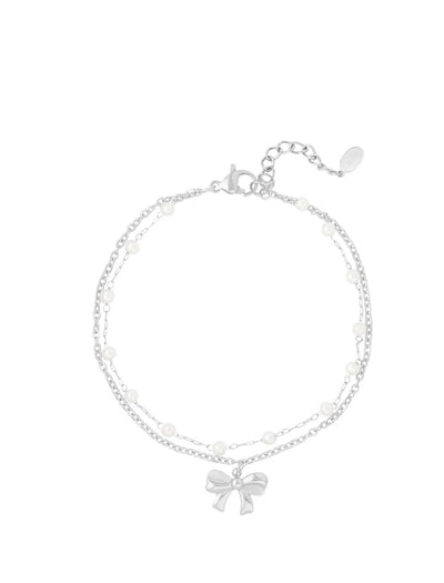 Bow Silver Pearl Armband Edelstahl